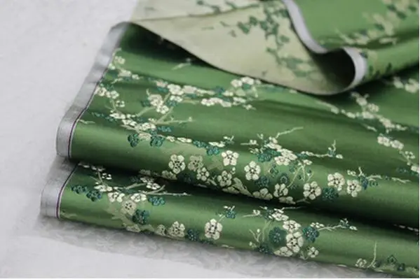 CF61 1 ярд китайский цветок сливы шелковая парча ткань Cheongsam одежда костюмы DIY Ткань для шитья кушион покрывало ткань - Цвет: 16 green