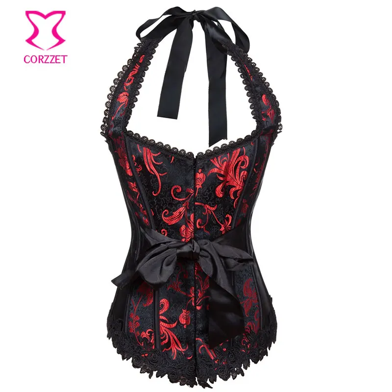 Красный и черный Викторианский Цветочный корсет короткий топ бюстье пикантные