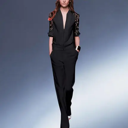 Fashion suit female spring New high-end summer casual lace V-neck short jacket + pants temperament two-piece women |