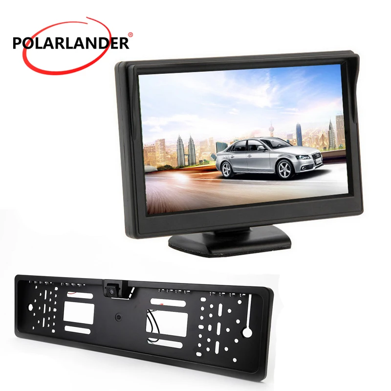 

LED HD Desktop Reversing Camera Car Monitor Silver/Black European License Plate 5 Inch TFT Wireless Transmitter Parking Monitor