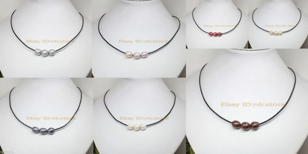 Настоящее сочетание цветов рост 3 жемчуг черная кожа ожерелье 17 &quot мода
