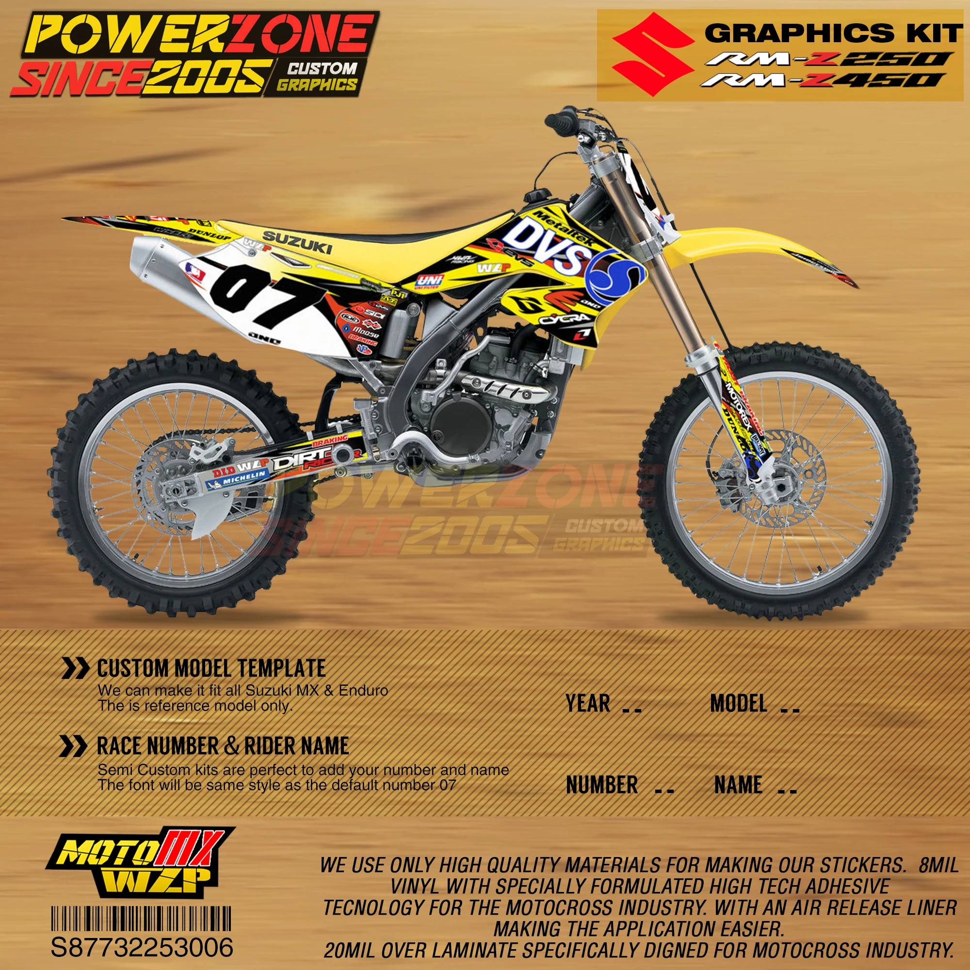 Персонализированные графические фоны PowerZone наклейки 3M Набор наклеек для Suzuki RMZ250