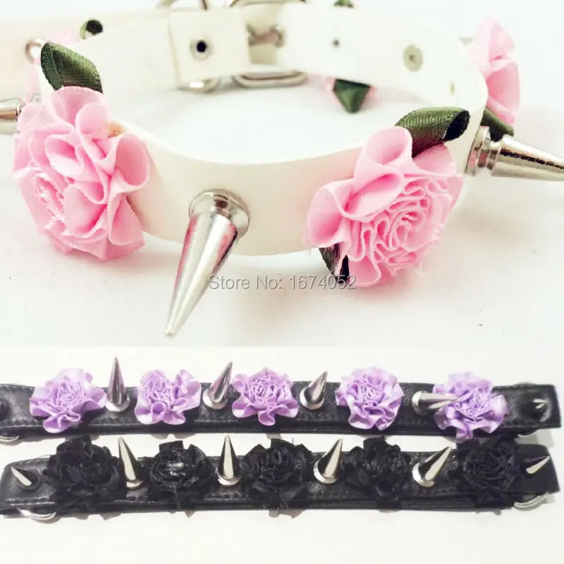 Длинное кожаное колье чокер с цветами 100% ручная работа стиль Харадзюку Лолита