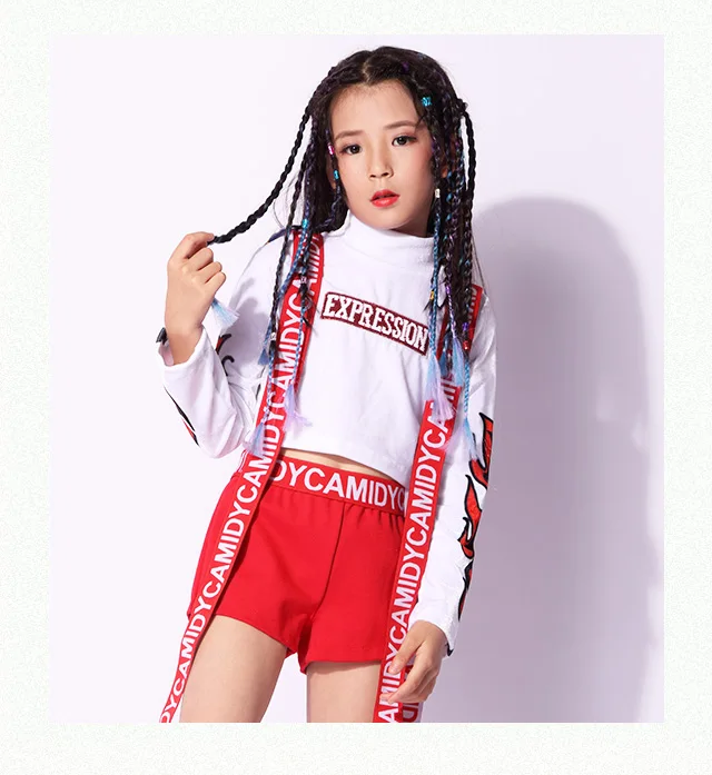 Red Kids Children Hip Hop Dance Costume Sparkly Stage Jazz Costumes Suit Girls Crop Top and Pants Street Boys Cloth | Детская одежда и