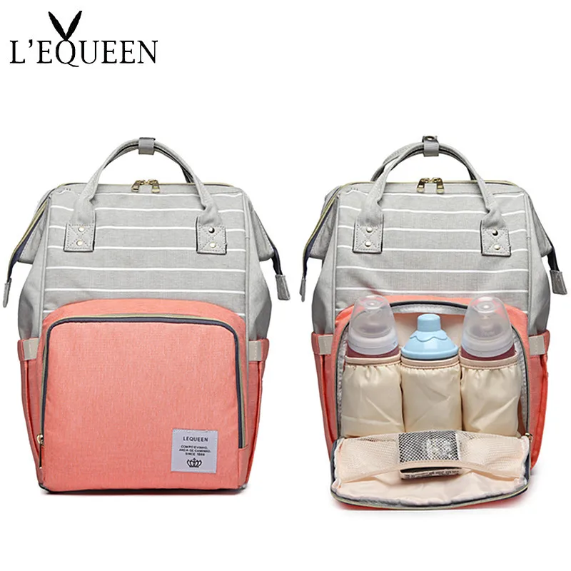 

Lequeen Diaper Bags Updated New Type Mummy Fashion Backpack Multifunction Large Capacity Stripe Nappy Bags Double Handbags