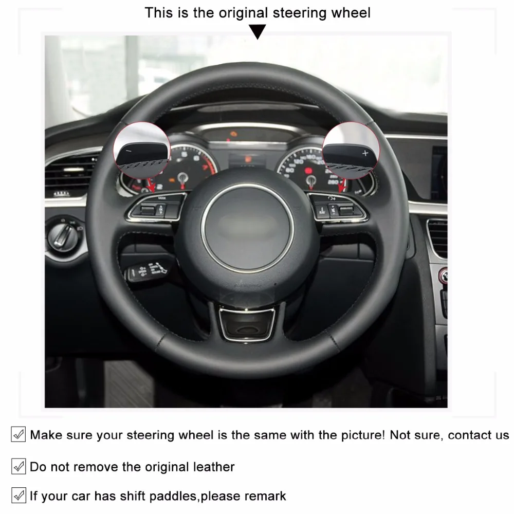 

Black Suede Orange Leather Steering Wheel Cover for Audi A1 8X A3 8V Sportback A4 B8 Avant A5 8T A6 C7 A7 G8 A8 D4 Q3 8U Q5 8R