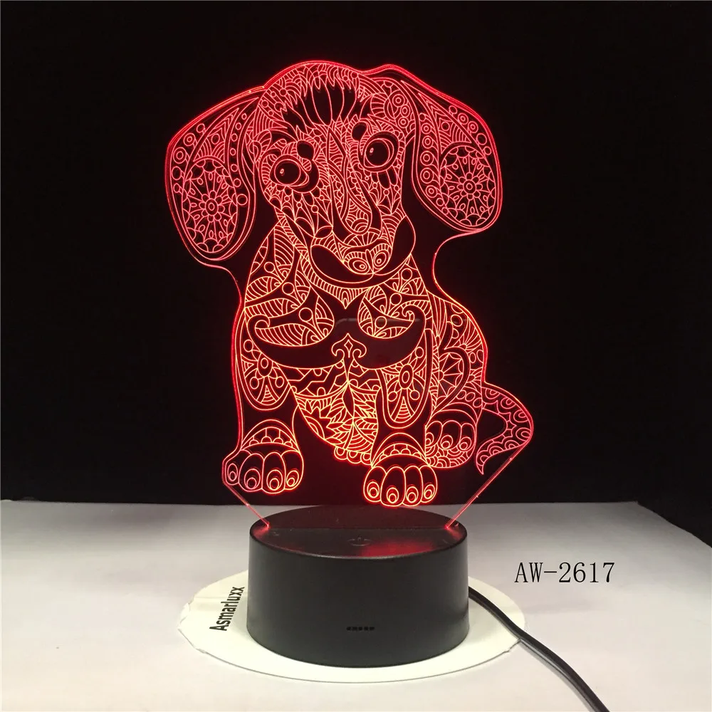GX2617 Собака Щенок 3d лампа прекрасная 7 Изменение цвета 3D цветной яркий светильник