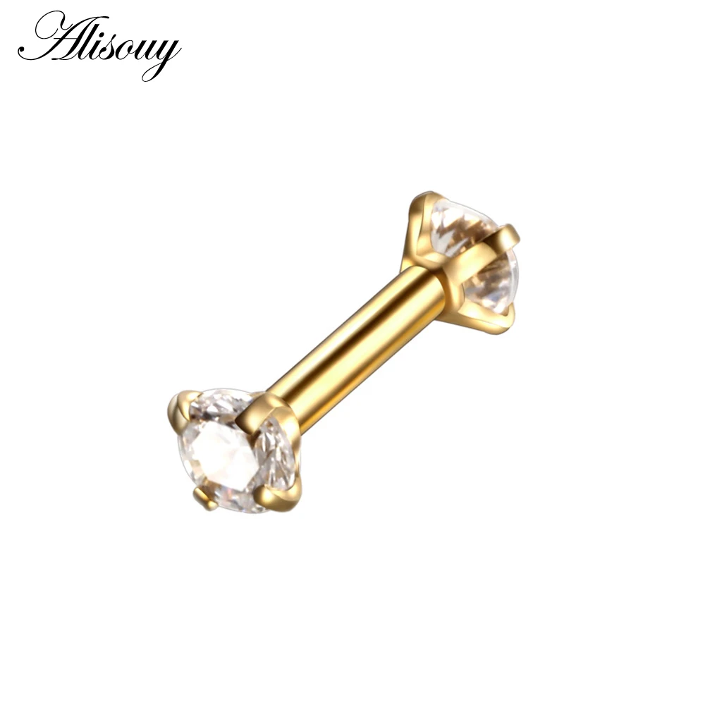 Gold Clear CZ Alisouy 1 шт. хирургическая сталь ювелирные изделия для бровей двойной драгоценный камень циркон Изогнутое Кольцо пирсинг бровей Штанга ювелирные изделия для пирсинга тела Bijoux - Окраска металла: Gold Clear CZ