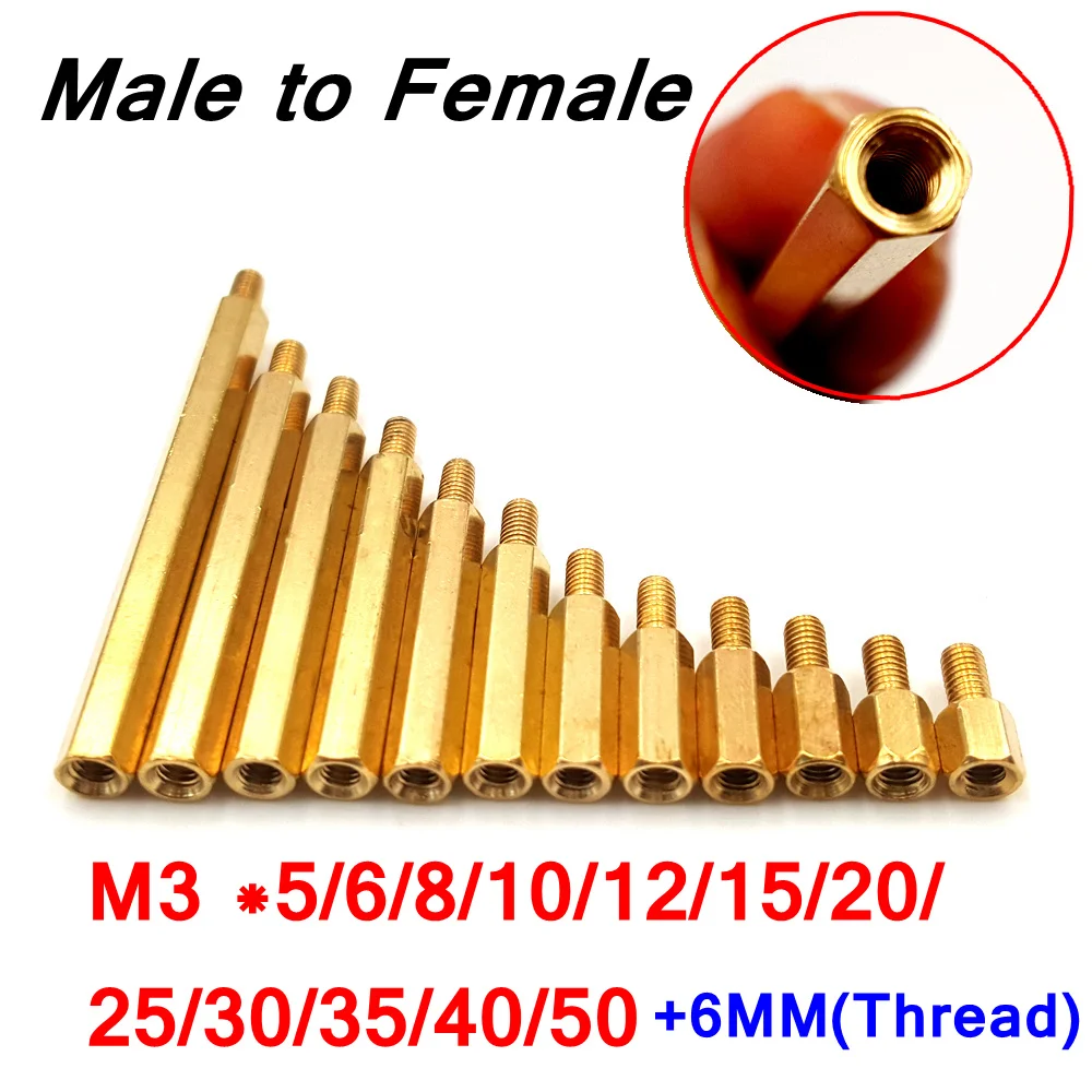 Медный столб M3 Male Female 10 шт. шестигранный гаечный винт латунный резьбовой для