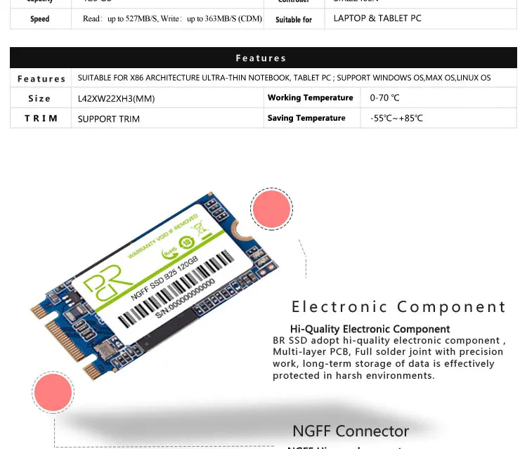 BR m.2 ssd 2242 sata 3 m2 60 ГБ 120 ГБ 128 ГБ 240 ГБ 256 ГБ внутренний ssd жесткий диск 120 Гб hdd диск для ноутбука