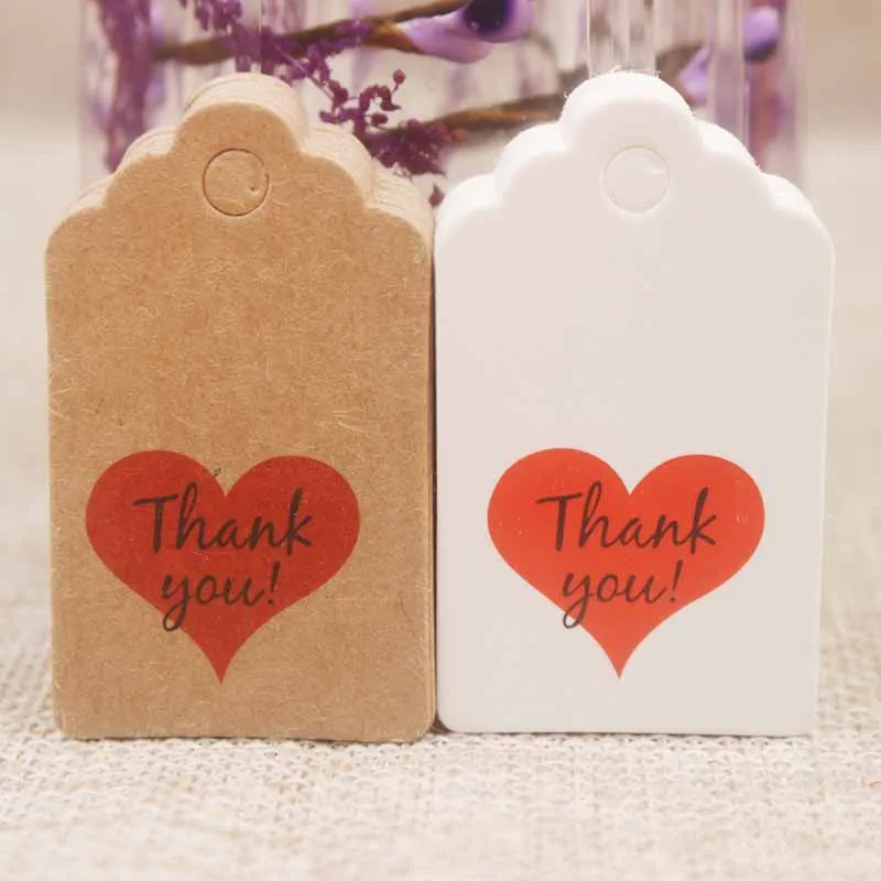 Подарочная этикетка с красным сердцем 100tag + 100 string спасибо за