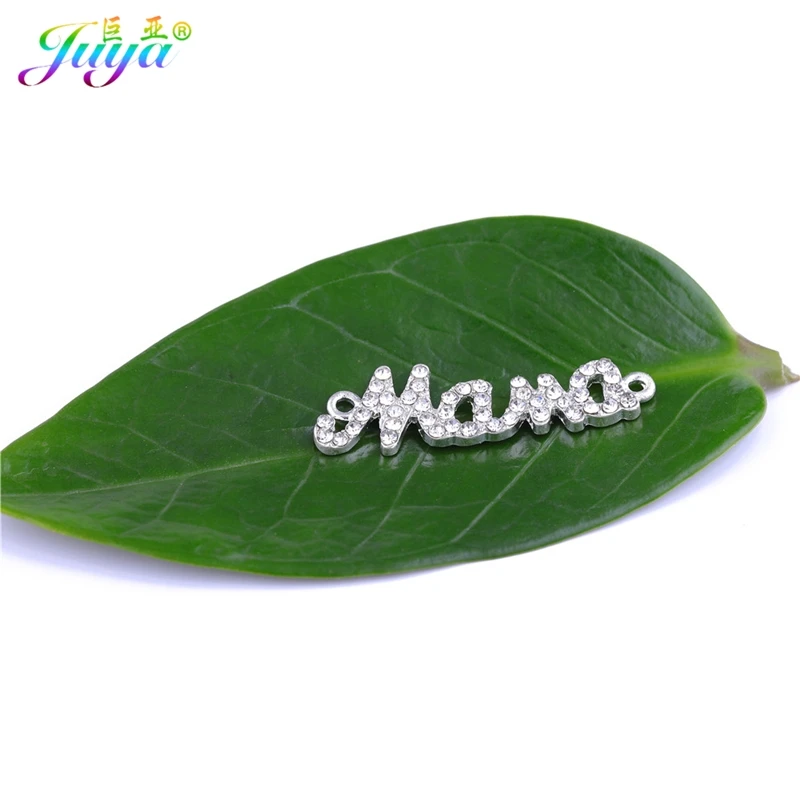 Needlework Jewelry Components Cz Rhinestones Silver Mama Charm Connector Accessories For Women Kids Handmade Bracelet DIY Making