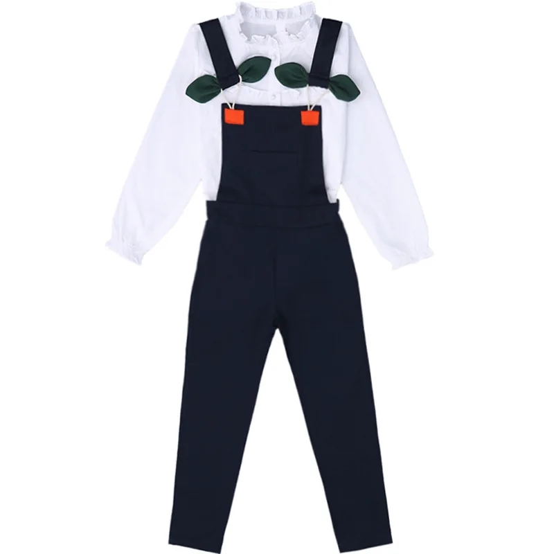 2017 осенний комплект одежды для девочек детская хлопковая белая рубашка с