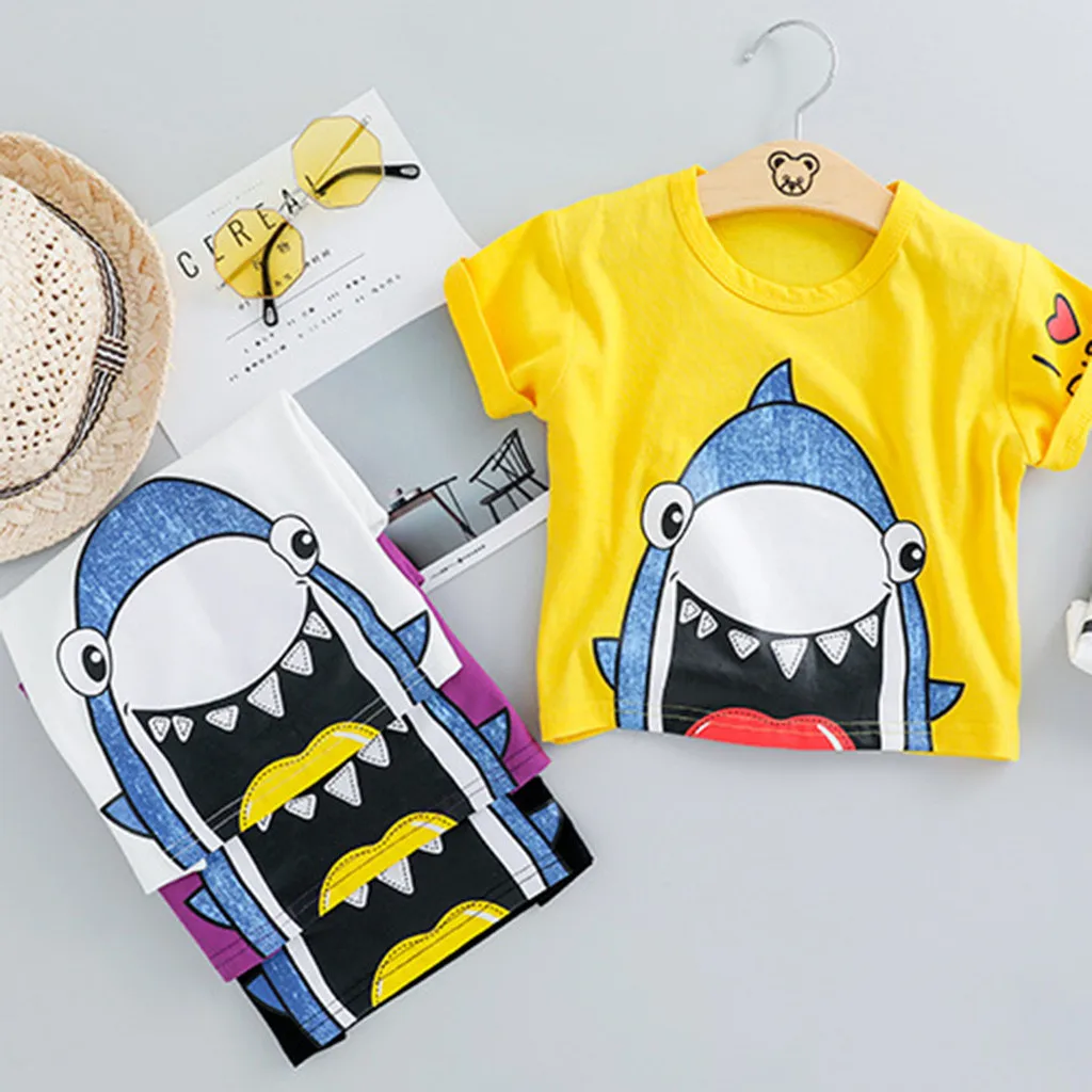 Toddler Baby Kids Boys Cartoon Tops Short Pants Casual Outfits Set Clothes Hot Sale Cute Infant Cotton Animal Suit |