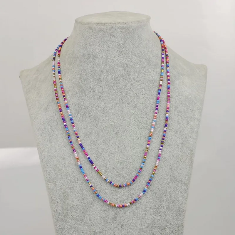 

New Bohemian Colorful Beads Necklace For Dress Tassel Boho Beaded Chain Long Necklace For Women Promotion Bohemian Jewelry