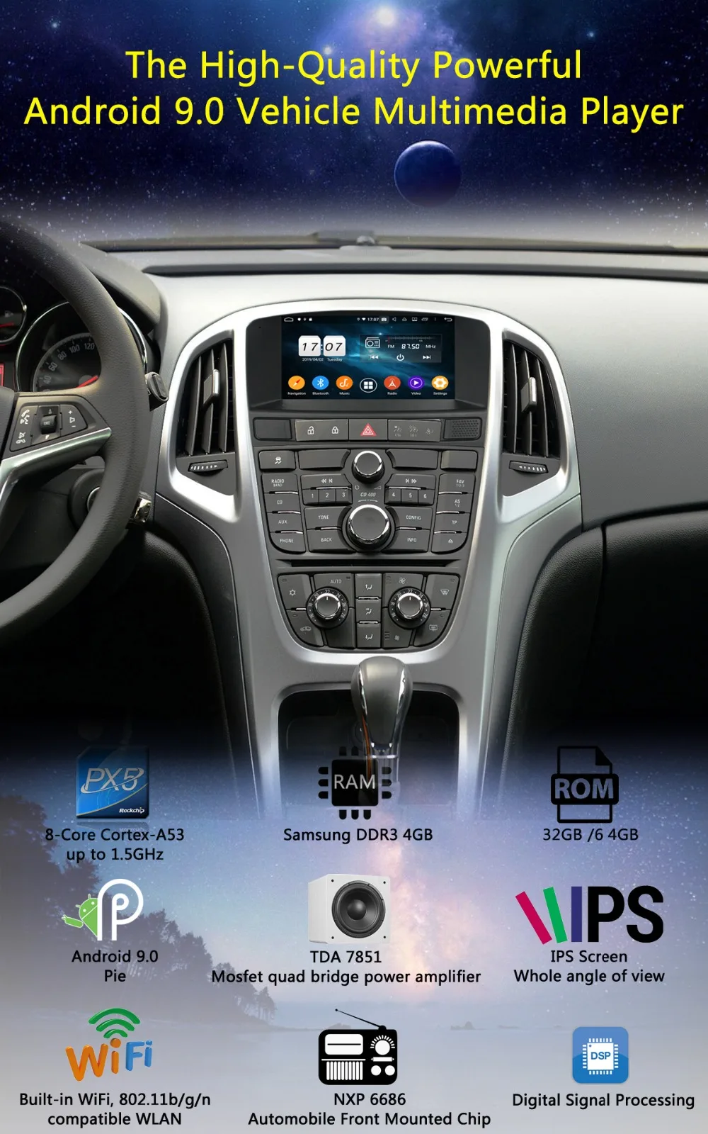 " ips 1024*600 8 ядерный 4 Гб ОЗУ+ 64 Гб ПЗУ Android 9,0 автомобильный dvd-плеер для Opel Astra J 2010 2011 2012 2013 CarPlay Parrot BT Радио