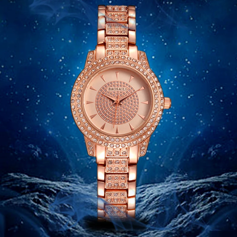 BAOSAILI Famous Brand Women Luxury Watches Ladies Rhinestones Wristwatches Gold Plated Analog Quartz Clock | Наручные часы