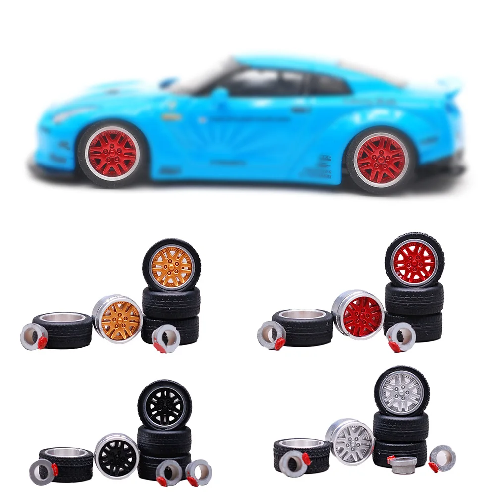 

4Pcs/pack Car Wheels Tire Modified Vehicle Alloy Car Refit Wheels Tires 1/64 For Cars Suitable For Some Tomica Cars Kids Toys