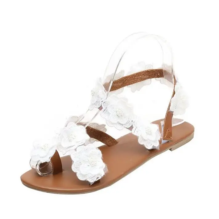 White Flower Decor Women Slides String Bead Flip Flops Flats Sandals Shoes Lady Summer Casual Beach Ankle Strap | Обувь