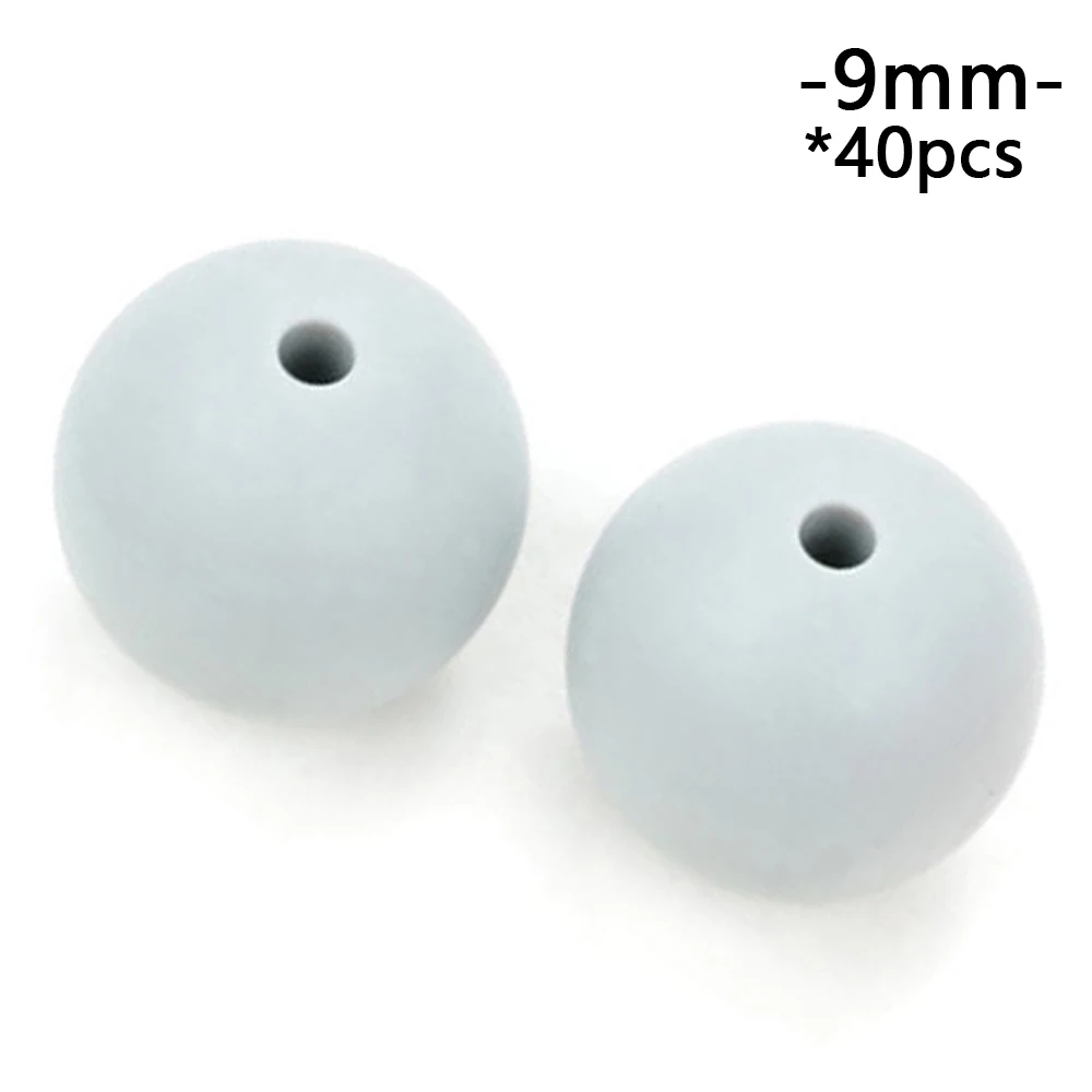 light grey LOFCA, круглые, 40 шт., свободные силиконовые бусины, 9 мм, Детские Прорезыватели для зубов, ожерелье, пищевая, без бисфенола, ювелирные изделия, Детские Прорезыватели, игрушка, соска - Цвет: light grey