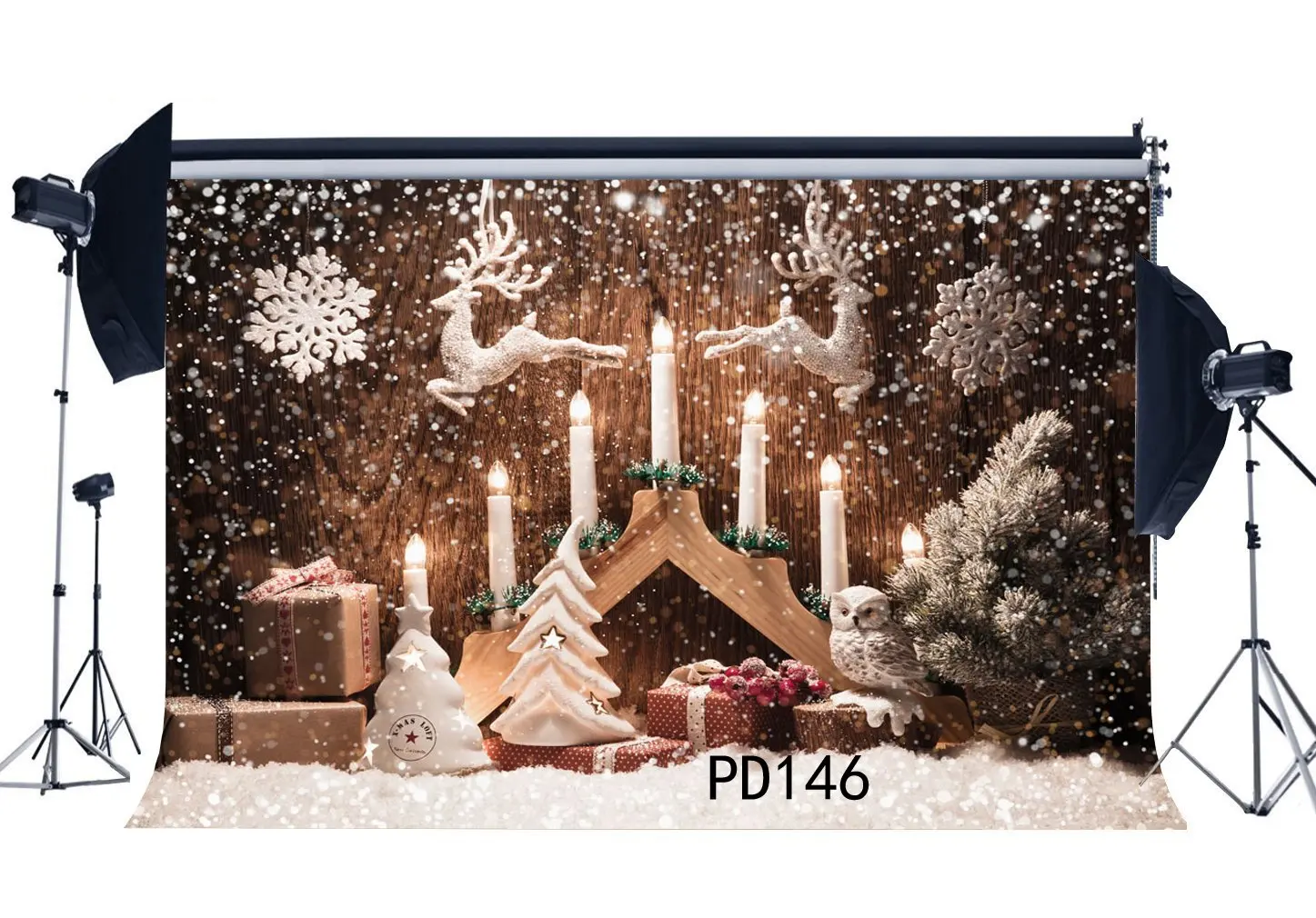 

Photography Backdrops Bokeh Halos Twinkle Falling Snowflakes Christmas Reindeer & Christmas Tree & Christmas Background