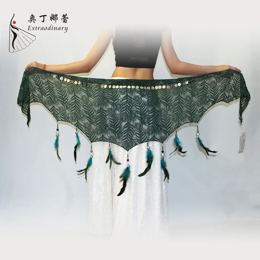 Платок с бахромой и перьями для танца живота|coin belt|fringe hip scarfhip scarf |