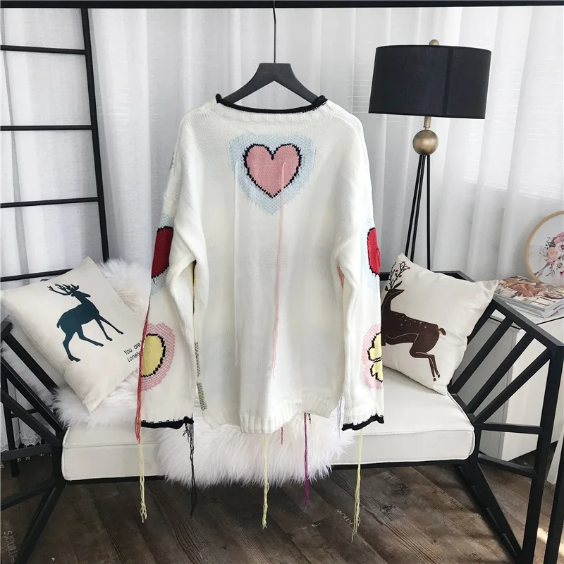 GRUIICEEN autumn streetwear tassel long sweater top loving and letters pattern loose pullovers knitting jumpers GY2018135 | Женская