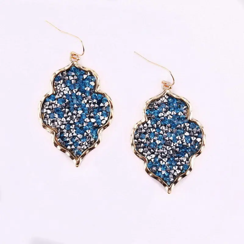 

Pave Crystals Moroccan Dangle Drop Earrings Pave Rhinestones Morocco Drops Earrings