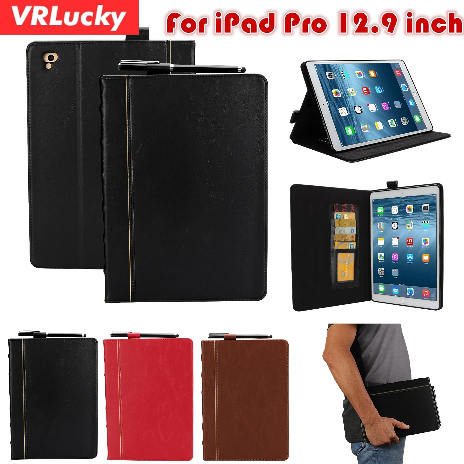 VRLucky для iPad Pro 12 9 дюйма 2017 2016 чехол роскошный бизнес книга стиль слоты карт