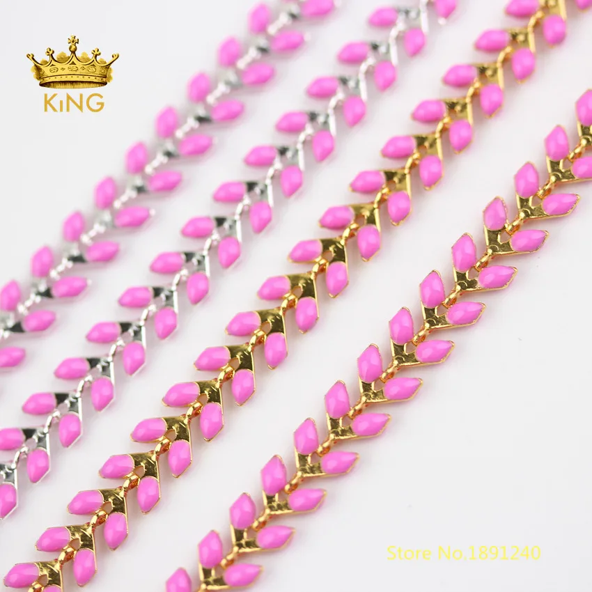 

5meters Chevron Enamel Chains Findings Bulk,Pink Enamel Beads Rosary Chains,Herringbone Flat Arrow Designer Chains Supply HX205