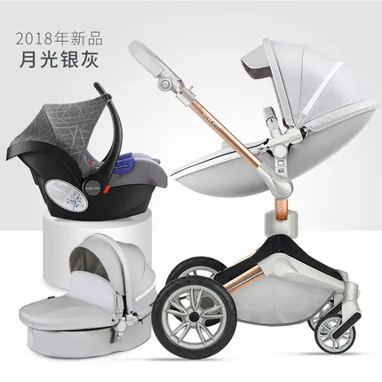 grey 3 in 1 360 градусов, Hotmom, Роскошная детская коляска, 4 в 1, коляска с автомобильным сиденьем и сумкой для мамы, европейский стандарт, Отправка подарков - Цвет: grey 3 in 1