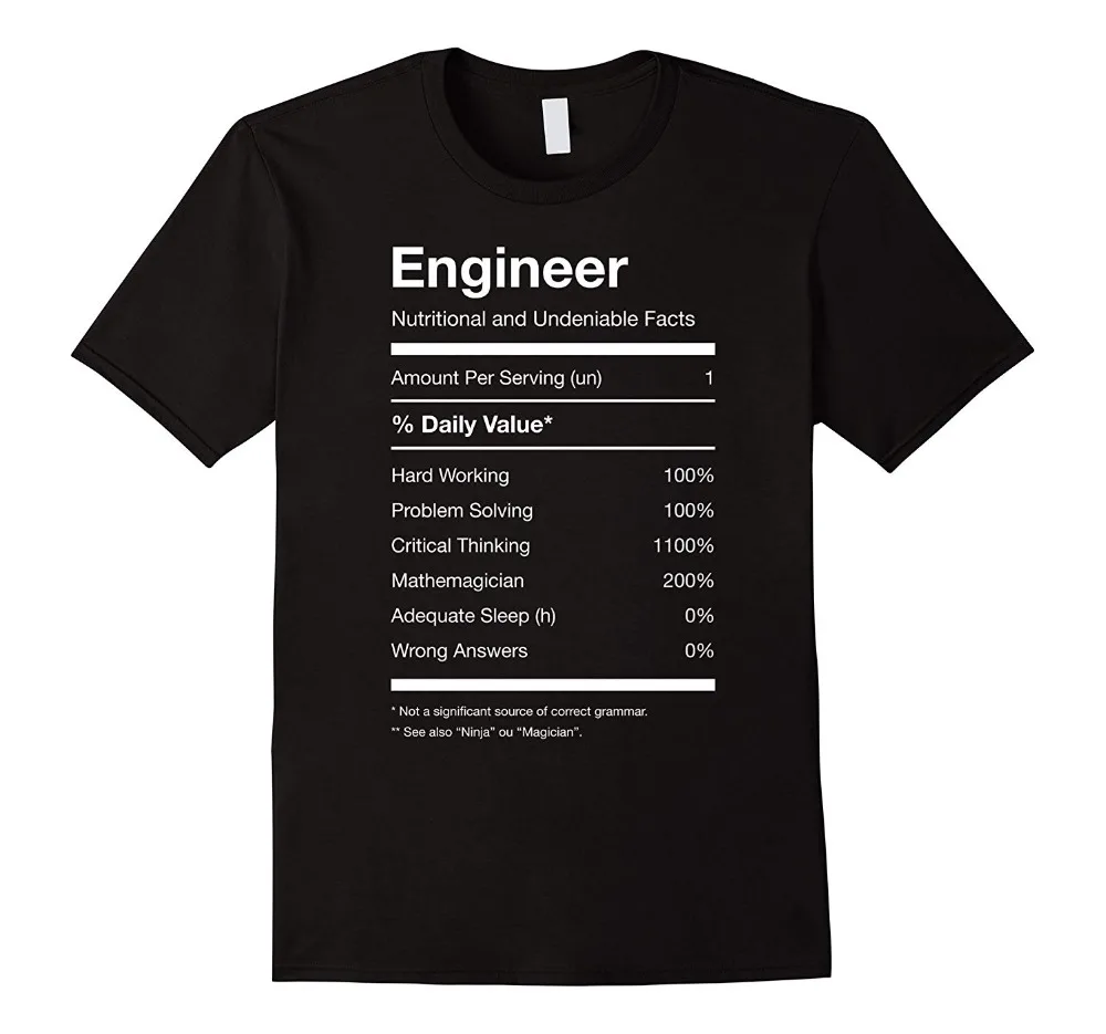 

Engineer Nutrition Nutritional Facts Funny 2019 Summer Fashion Tops & Tees Print Casual Cotton Male Online Design T Shirt