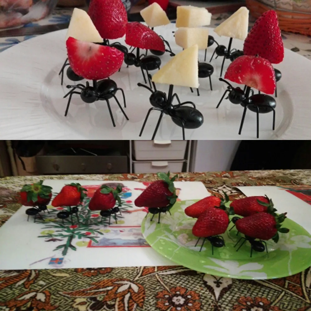 12Pcs Cute Mini Ant Fruit Fork Dessert Salad Forks Picks Kids Funny Vegetable &amp Tableware wedding party decoration | Дом и сад