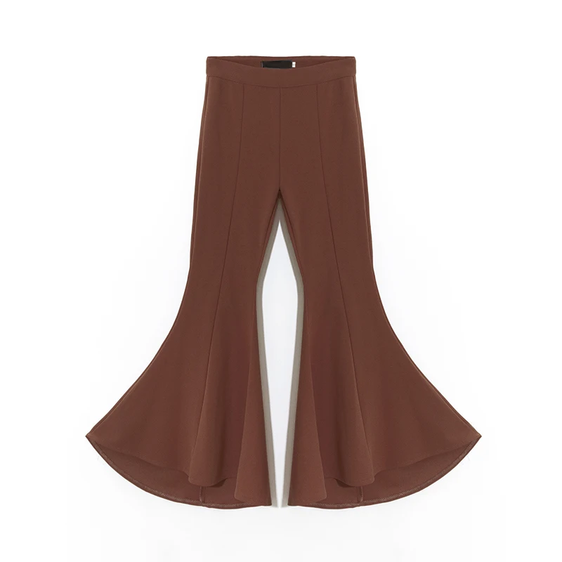 Женские брюки клеш с высокой талией эластичные расклешенные до щиколотки лето