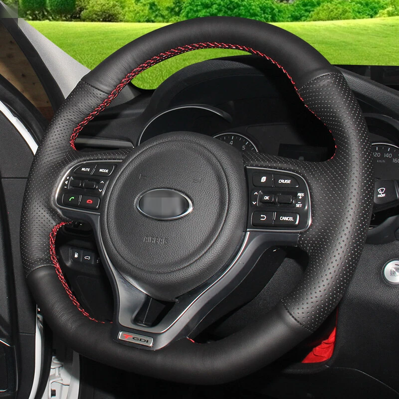 Блестящие пшеницы рука сшитый черный кожаный чехол рулевого колеса автомобиля