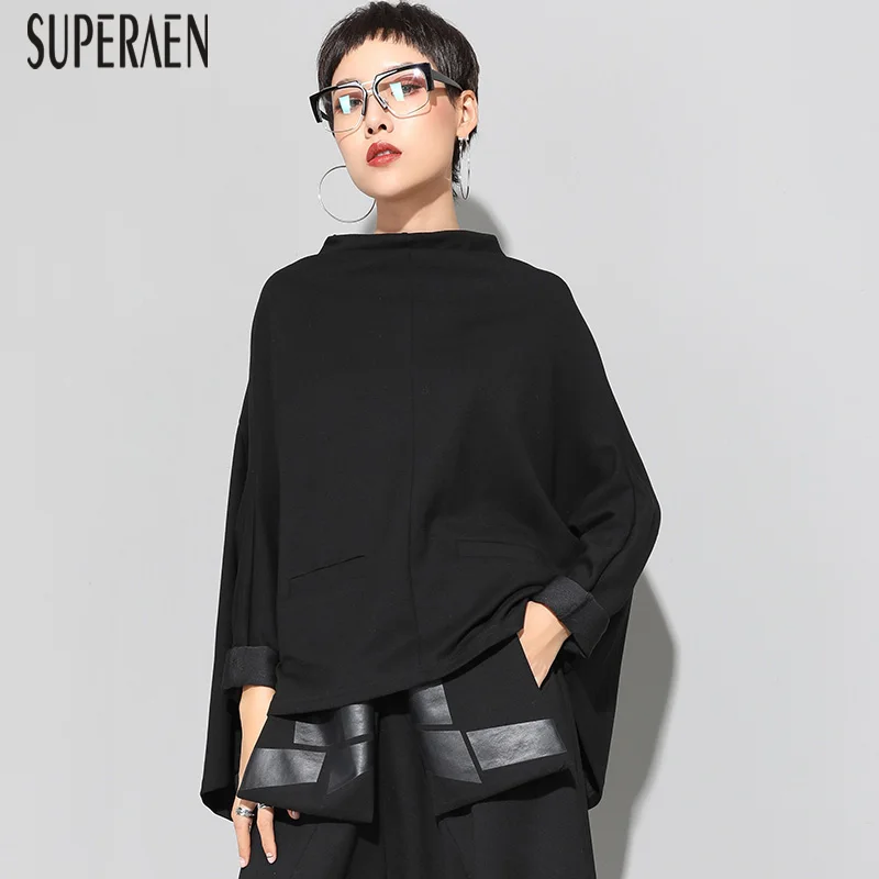 Женская футболка с воротником-стойкой SuperAen однотонная хлопковая в европейском