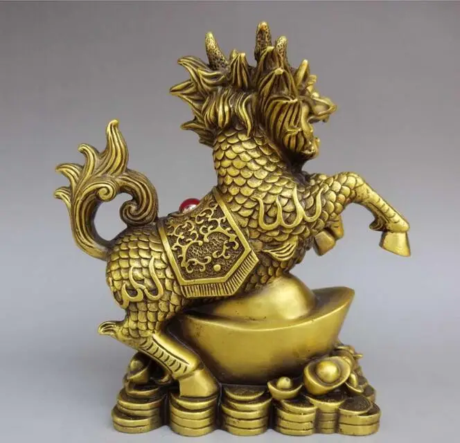 Китайский латунный Медь Feng Shui резной охранник зла Kylin QiLin пара статуй зверей | Дом