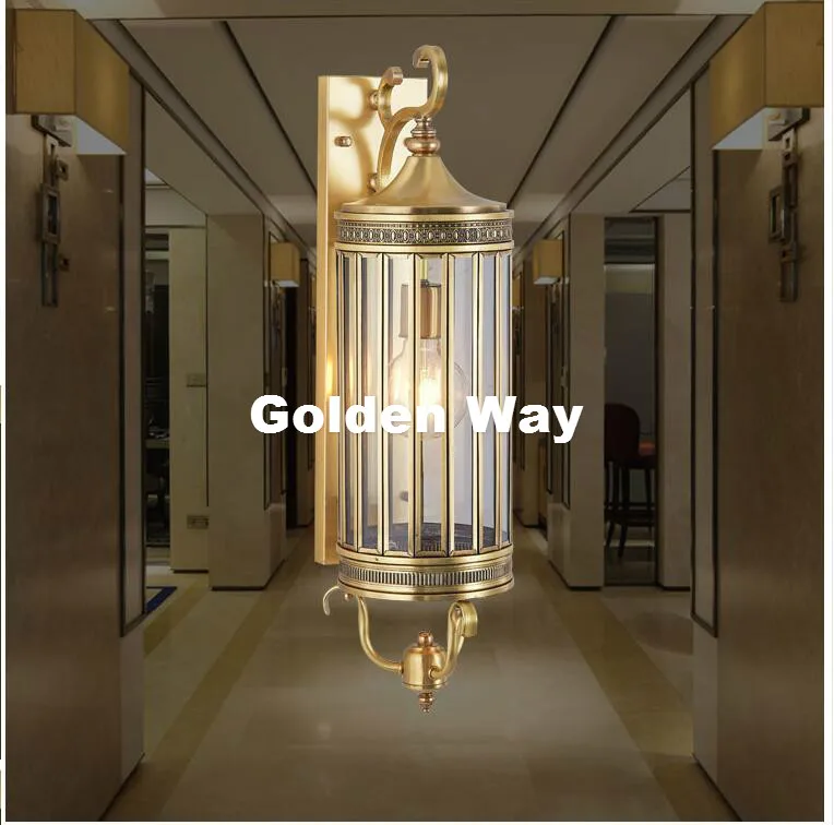 

Newly Nordic Brass Retro Brass Lamp 110V~220V Indoor/Outdoor Brass Wall Lighting D15cm H56cm Antique Bronze Living Room Lights