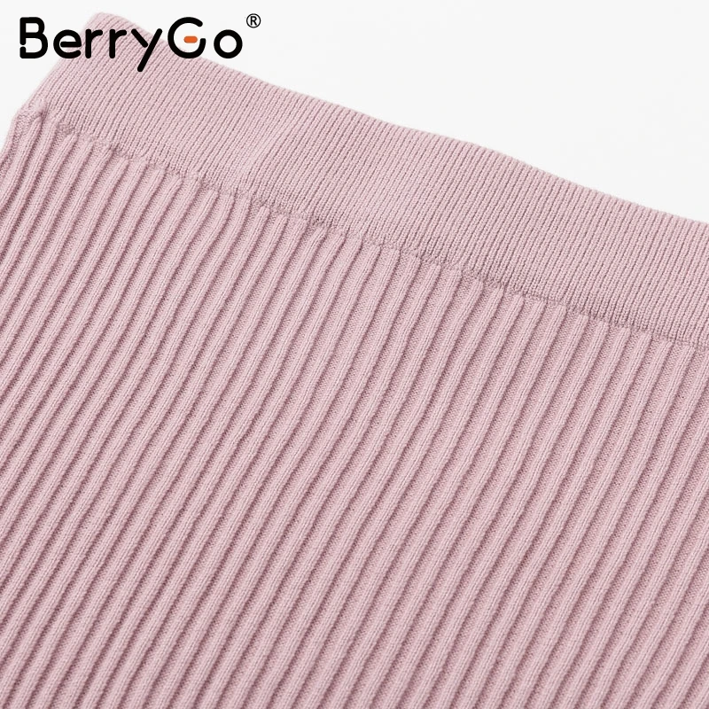 BerryGo Сексуальное Женское трикотажное платье с v-образным вырезом осень зима рукав «летучая мышь» женское платье элегантное, миди вечерние женские платья-свитера