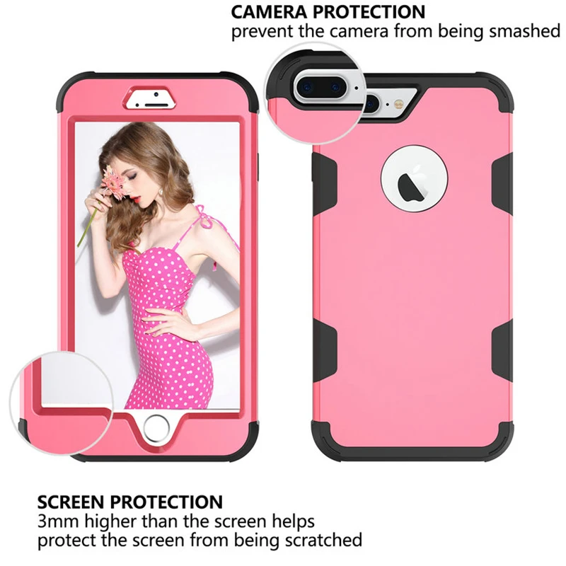 360 Shockproof full Protect Cover Hybrid TPU+ Rubber Hard Rugged Armor Rose Gold Phone Case For iPhone XR 6 6S 7 8 Plus X |