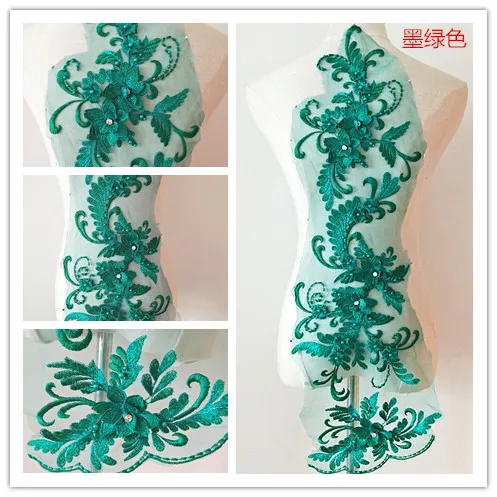 3 шт. Золото Шампанское 3d бисера florals кружево Аппликация, тяжелый вышитый орнамент лиф, разноцветный Тюль патч