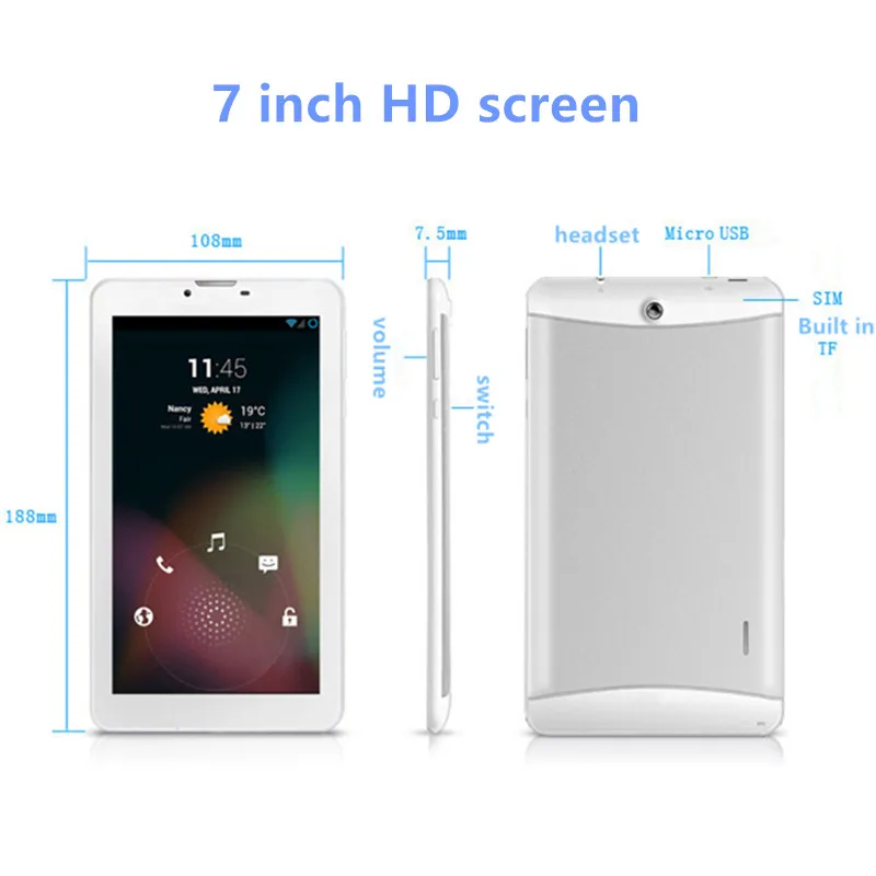 Mp3 плеер MP4 7 дюймовый планшетный компьютер Android звонок Wi Fi Интернет запись камера