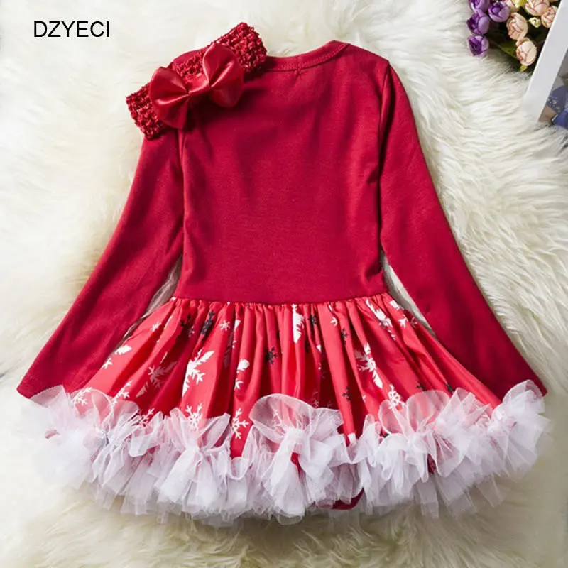 DZYECI мой первый Рождественский Костюм Для Bebe, комплект для девочек, один год, наряд для малышей, новое платье Bron G 1st, повязка на голову, костюм для детей