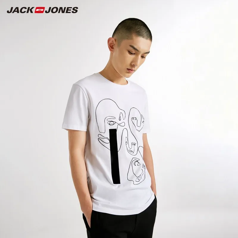 JackJones Мужская Осенняя футболка с короткими рукавами из 100% хлопка абстрактным
