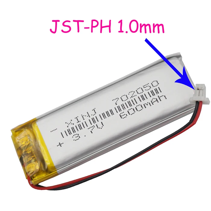 2pin 1.0mm plug Xinj 3,7 V 600 mAh Li-Po полимерная Батарея 702050 2pin JST-PH 1,0/1,25/1,5/2,0/2,54 мм разъем для Камера gps музыкальный плеер навигации - Цвет: 2pin 1.0mm plug