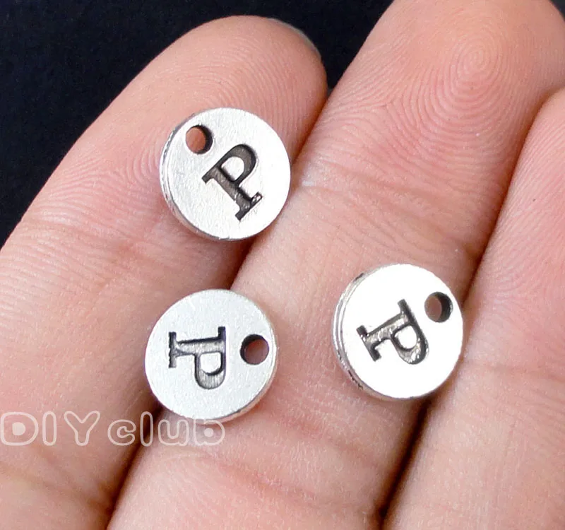50pcs Antique Серебряный тон 2 сторонняя Алфавит P подвеска подвески 10 мм|charm pendant|letter