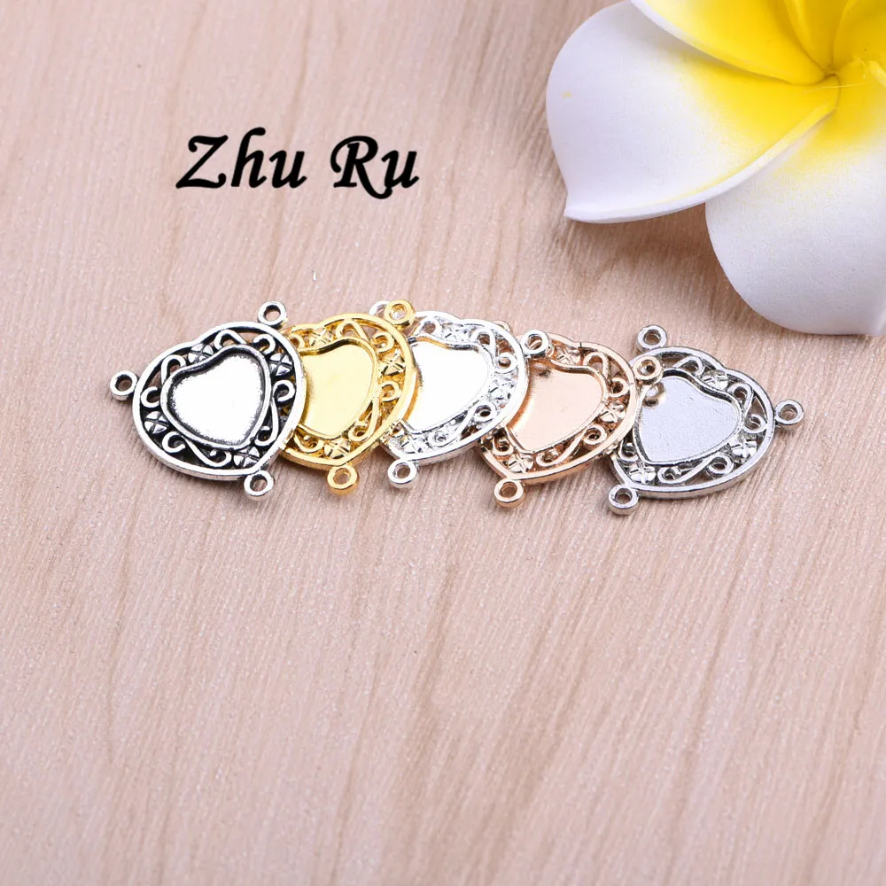 10 шт. Чжу RU 24 мм новое подключение кольцо сердце Ретро Зеркало Форма Подвески