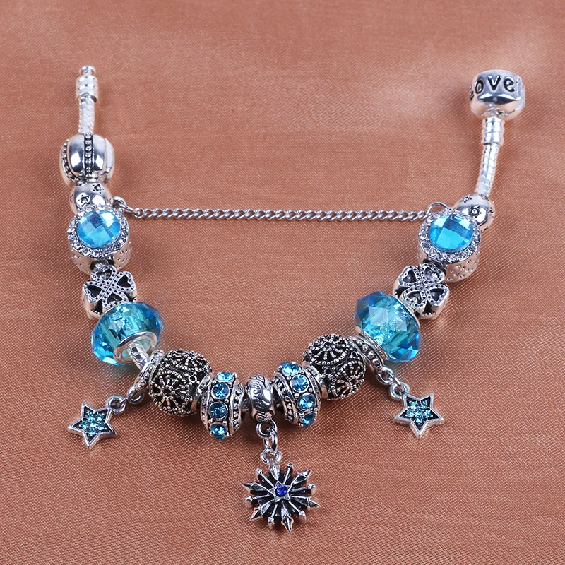Мода от aifeili Браслет Звезда серебряного цвета Кристалл бисера Шарм браслет для