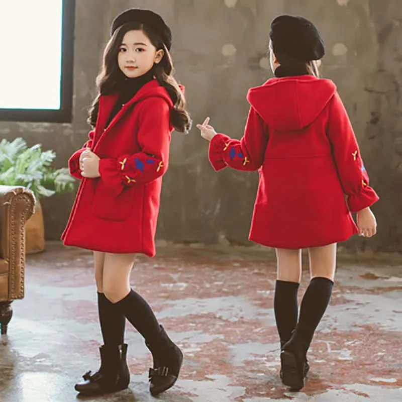 Пальто для девочек осенне-зимнее теплое шерстяное пальто детская одежда с