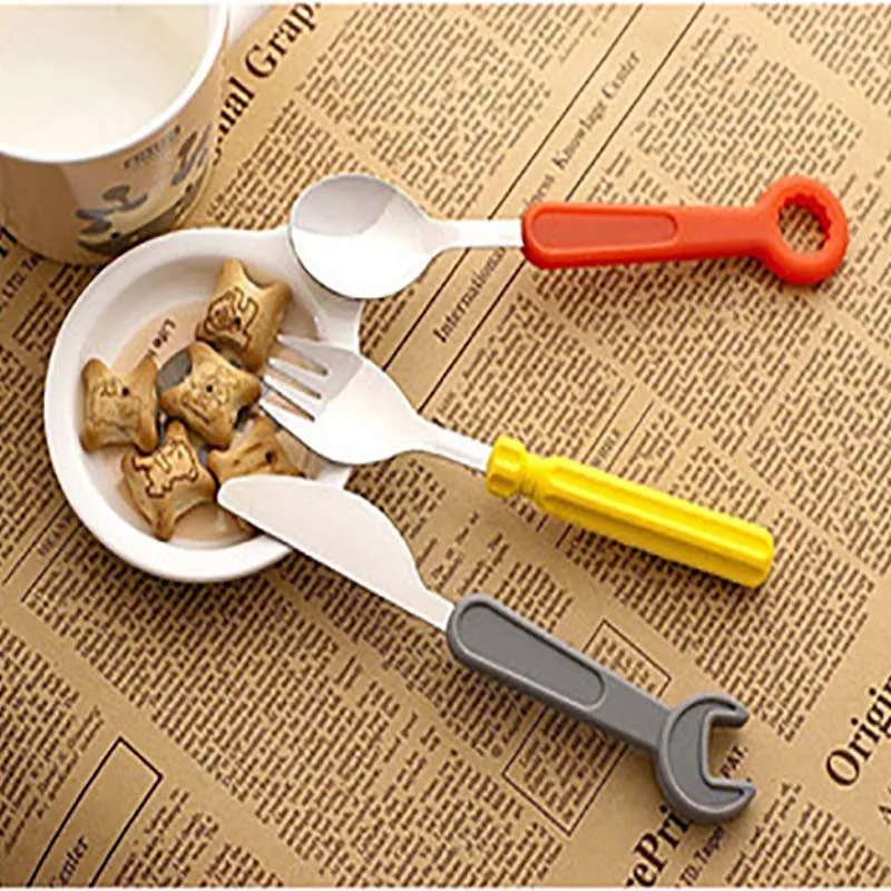 Tool Style Flatware Children Dinnerware Set Spanner Design Steak Knife Kid Tableware Soup Scoop Dinner Fork 3pcs | Дом и сад